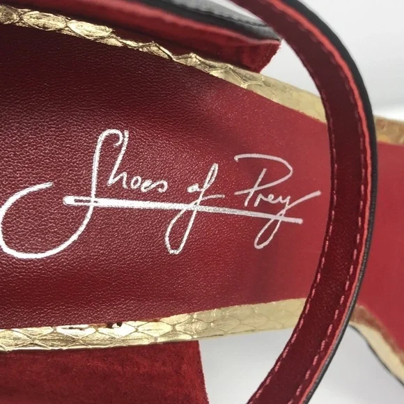 NWOB Shoes of Prey Stiletto Platform Heel Open Toe Ankle Strap Leather Black 10 - Picture 11 of 14